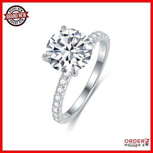 3CT Round Moissanite Engagement Ring Sterling Silver VVS1 Clarity